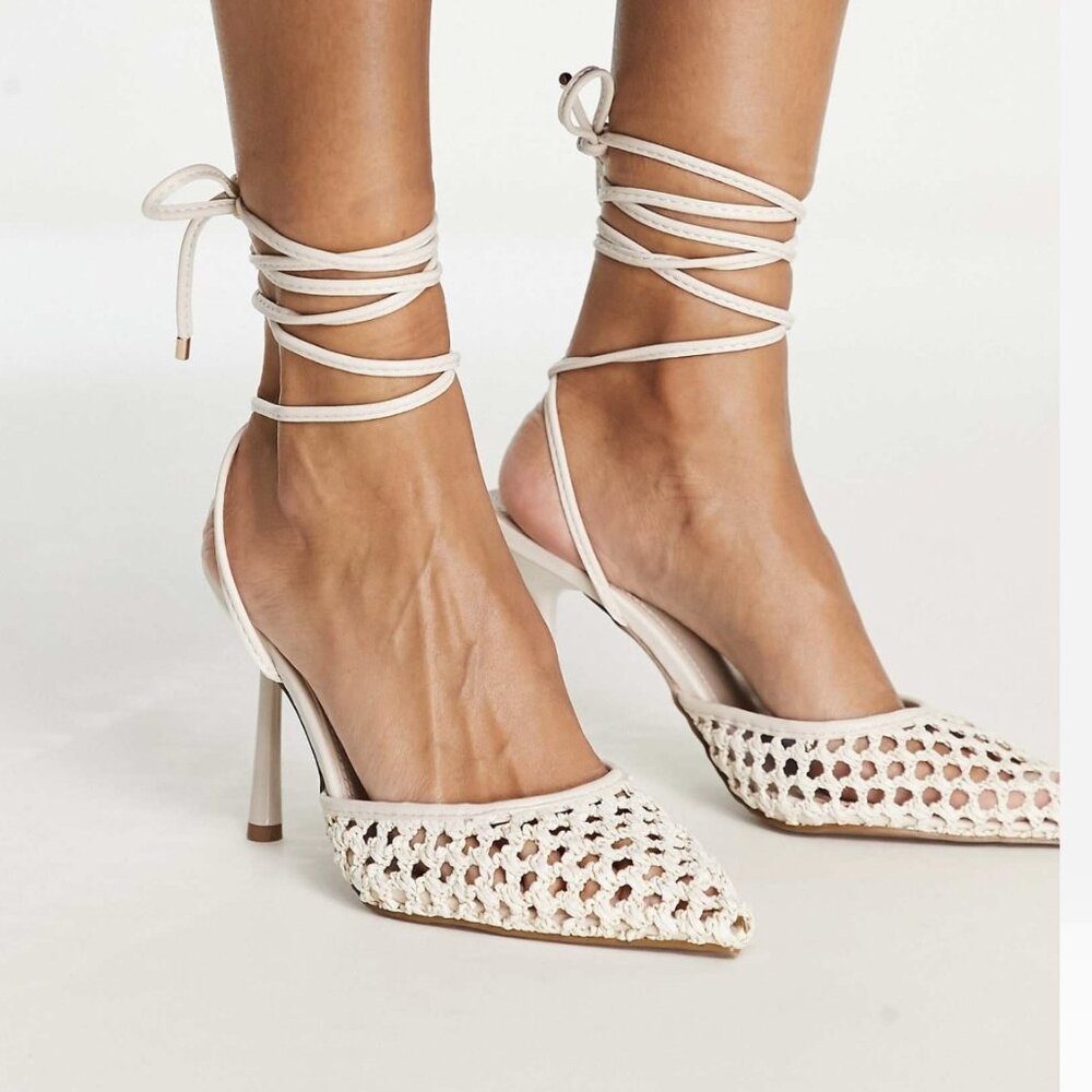 NWT ASOS Design Preston woven tie leg high heeled shoes